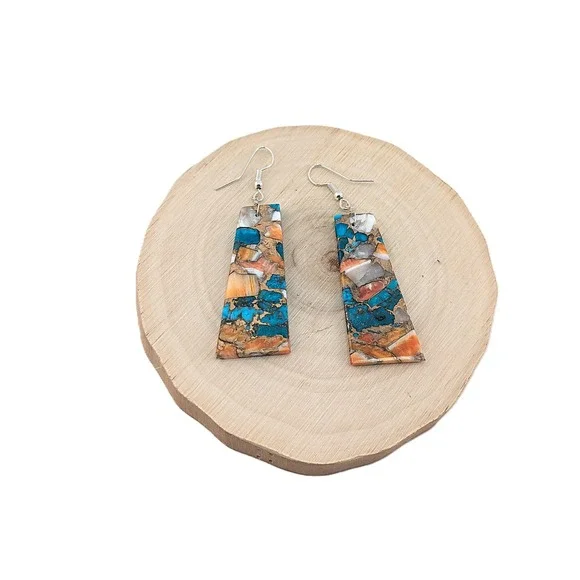 Handmade Earrings Natural Stone Mohave Slab Native American Jewelry NA Peete**